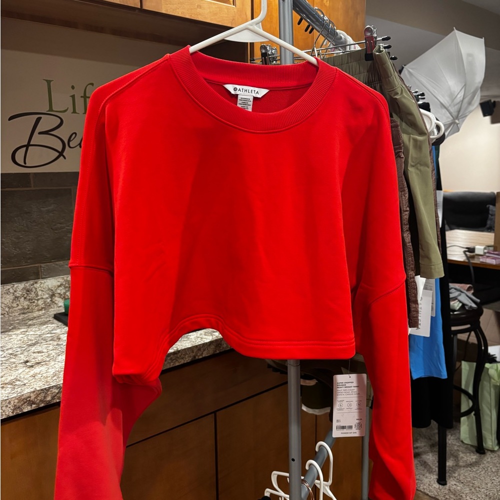 NWT Athleta Super Cropped Dolman Bright Red Sweatshirt - Picture 2 of 5